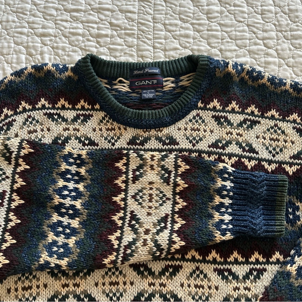 Vintage GANT Sweater Men's Large Colorful Hand Framed Cotton 90's Grandpa Cosby - Picture 6 of 7